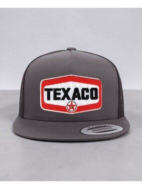 Texaco Station Red YP Flat Bill Trucker Hat Mesh Back Snapback charcoal/black